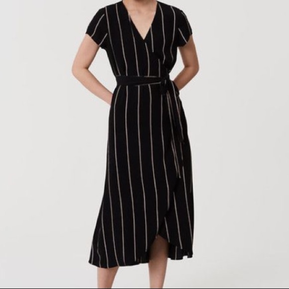 Black LOFT Striped Wrap Dress